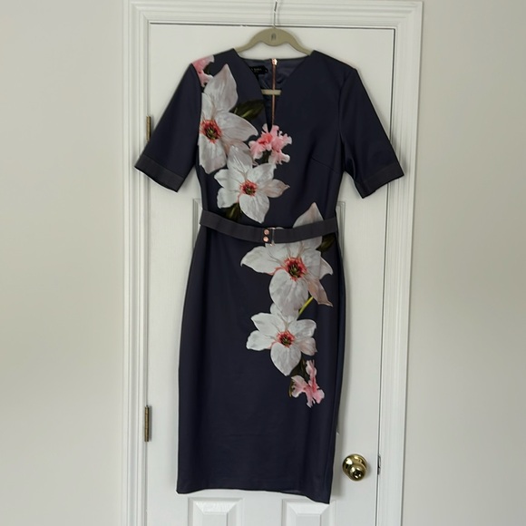 Ted Baker London Floral Dress Gray/Multi, US Size 8, Ted Baker Size 4 - Picture 1 of 11
